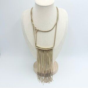 Natasha Bib Fringe Collar Multi-Chain Gold Tone Chunky Necklace